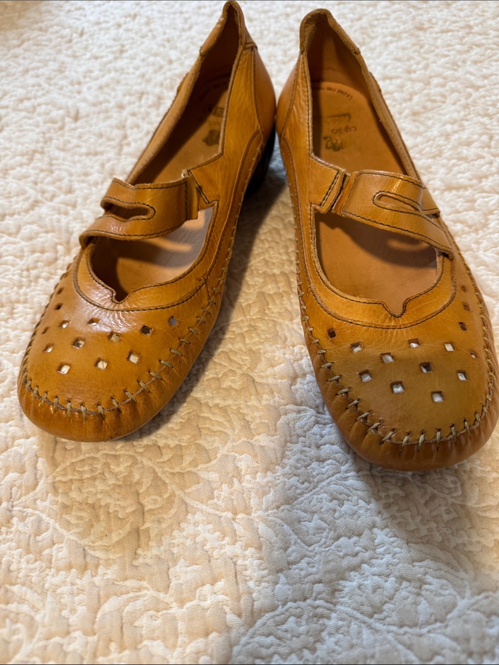 PIKOLINOS Leather Mary Jane Low Heeled Shoes, Mustard, size 39, GUC